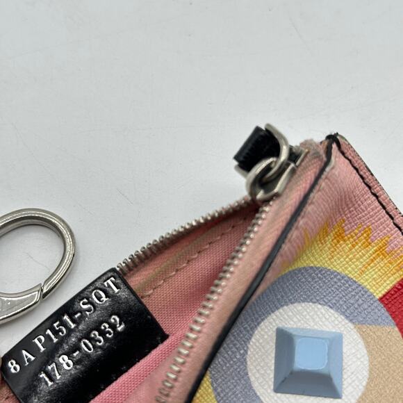 FENDI Vitello Elite Century Hypnoteyes Studded Coin Pouch Key Case Bubblegum - Picture 9 of 10